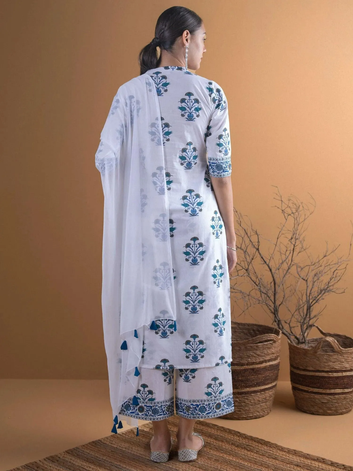 Printed Cotton Straight Kurta With Trousers (Pack Of 2)