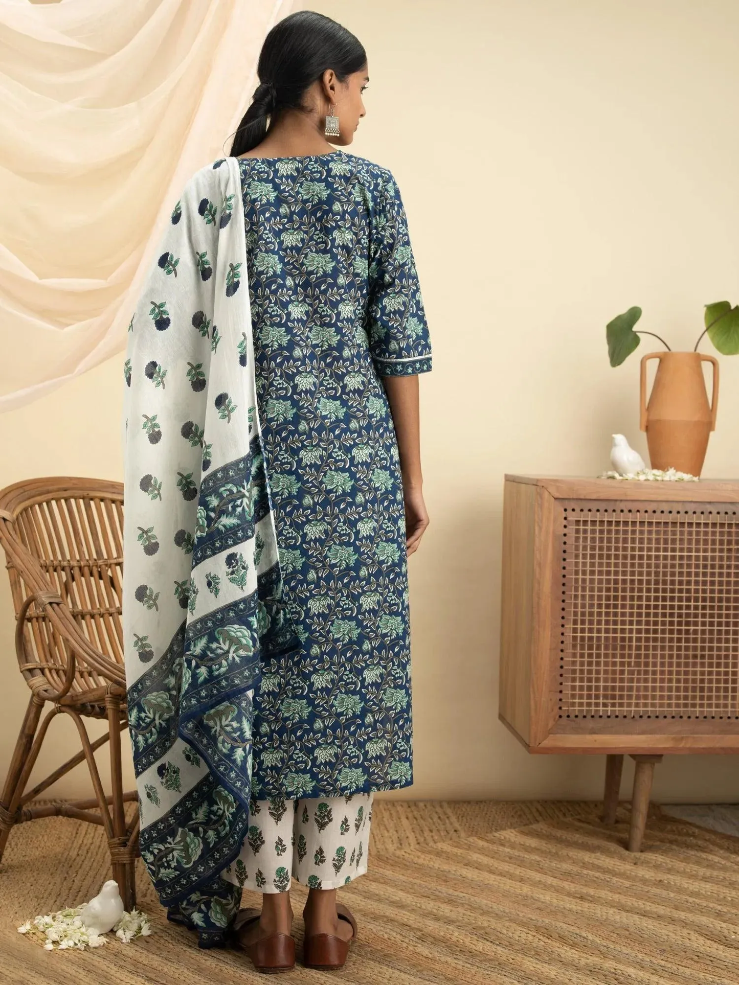 Printed Cotton Straight Kurta With Trousers (Pack Of 2)