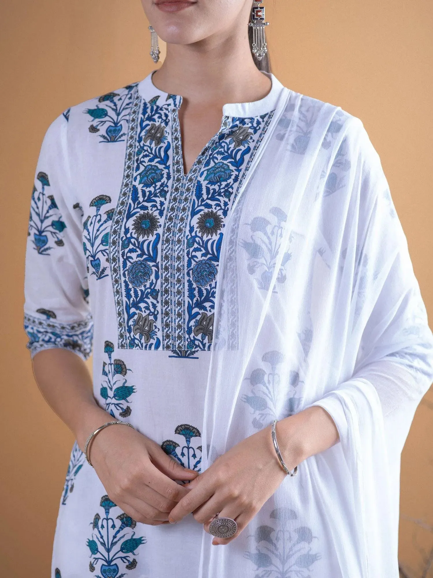 Printed Cotton Straight Kurta With Trousers (Pack Of 2)