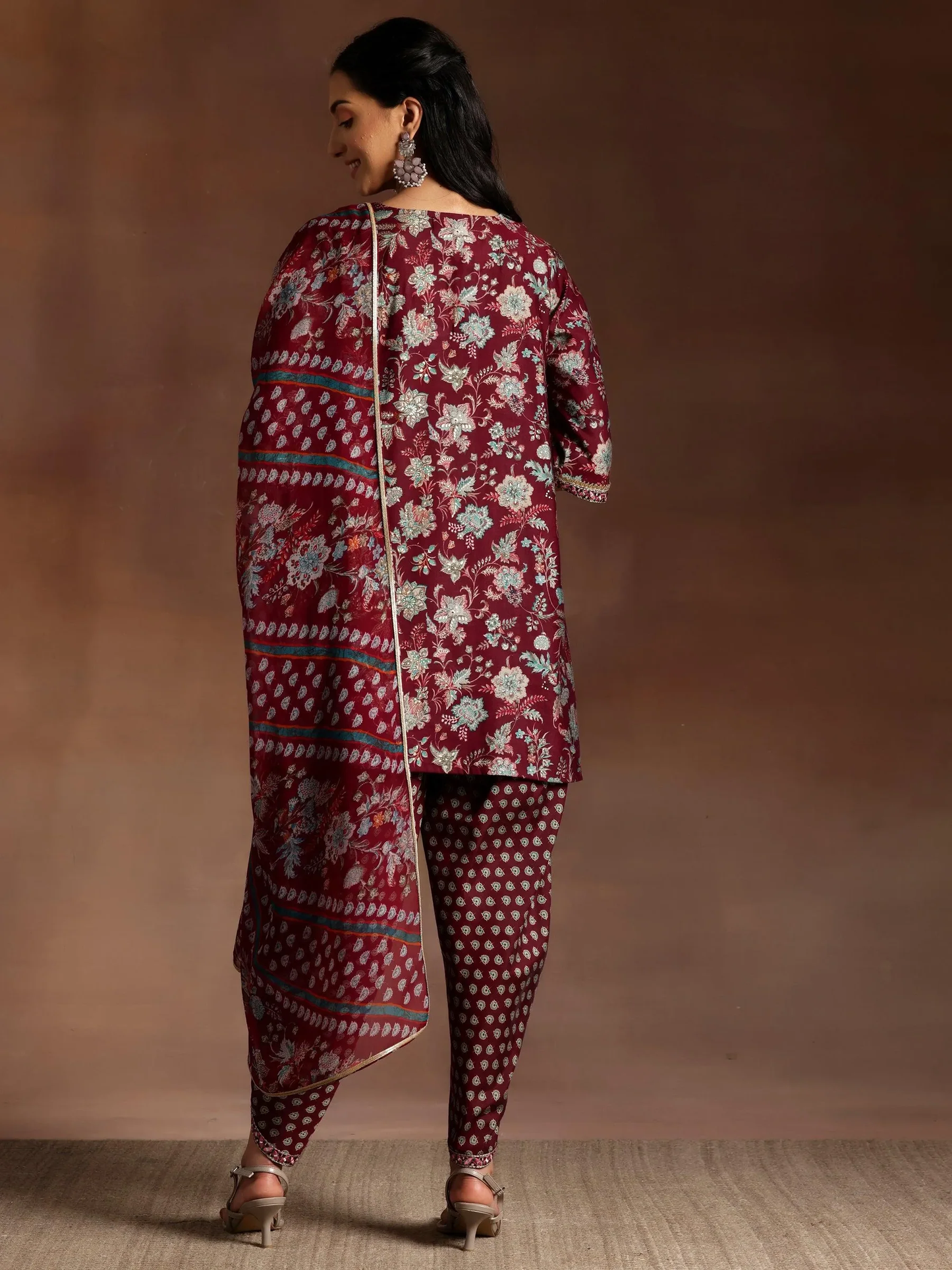Printed Silk Blend Straight Suit With Dupatta (Pack Of 2)