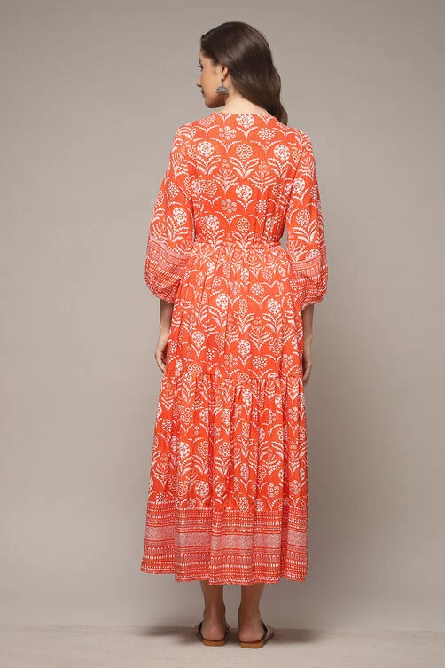 ORANGE RAYON TIERED DRESS
