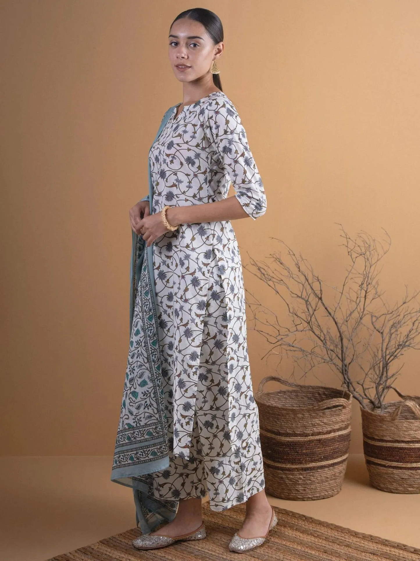Cotton Straight Kurta With Palazzos & Dupatta (PACK OF 2)