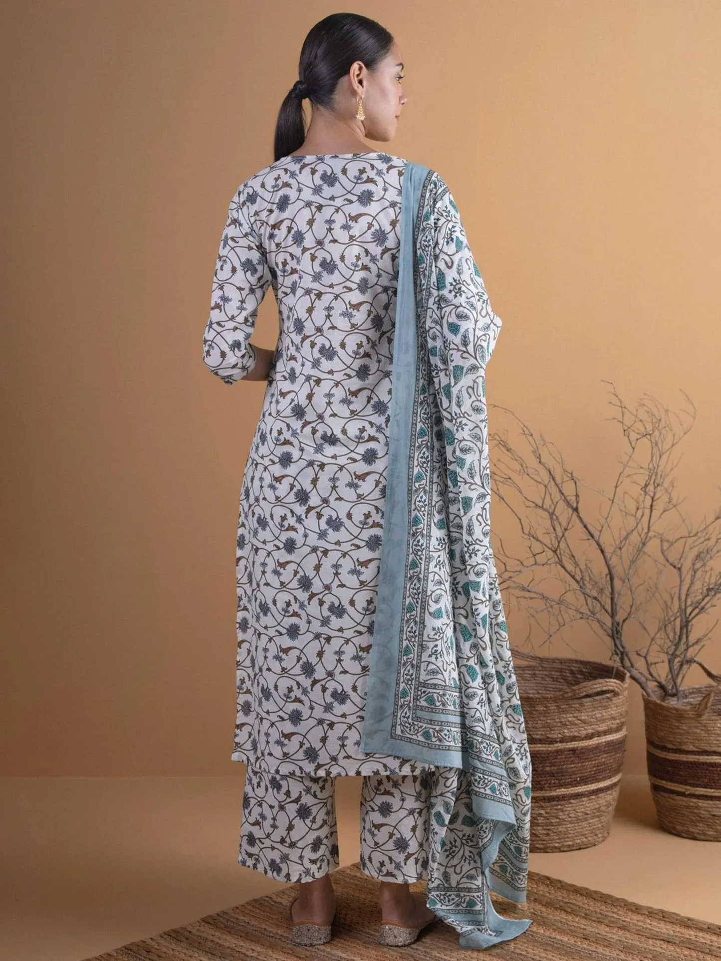 Cotton Straight Kurta With Palazzos & Dupatta (PACK OF 2)