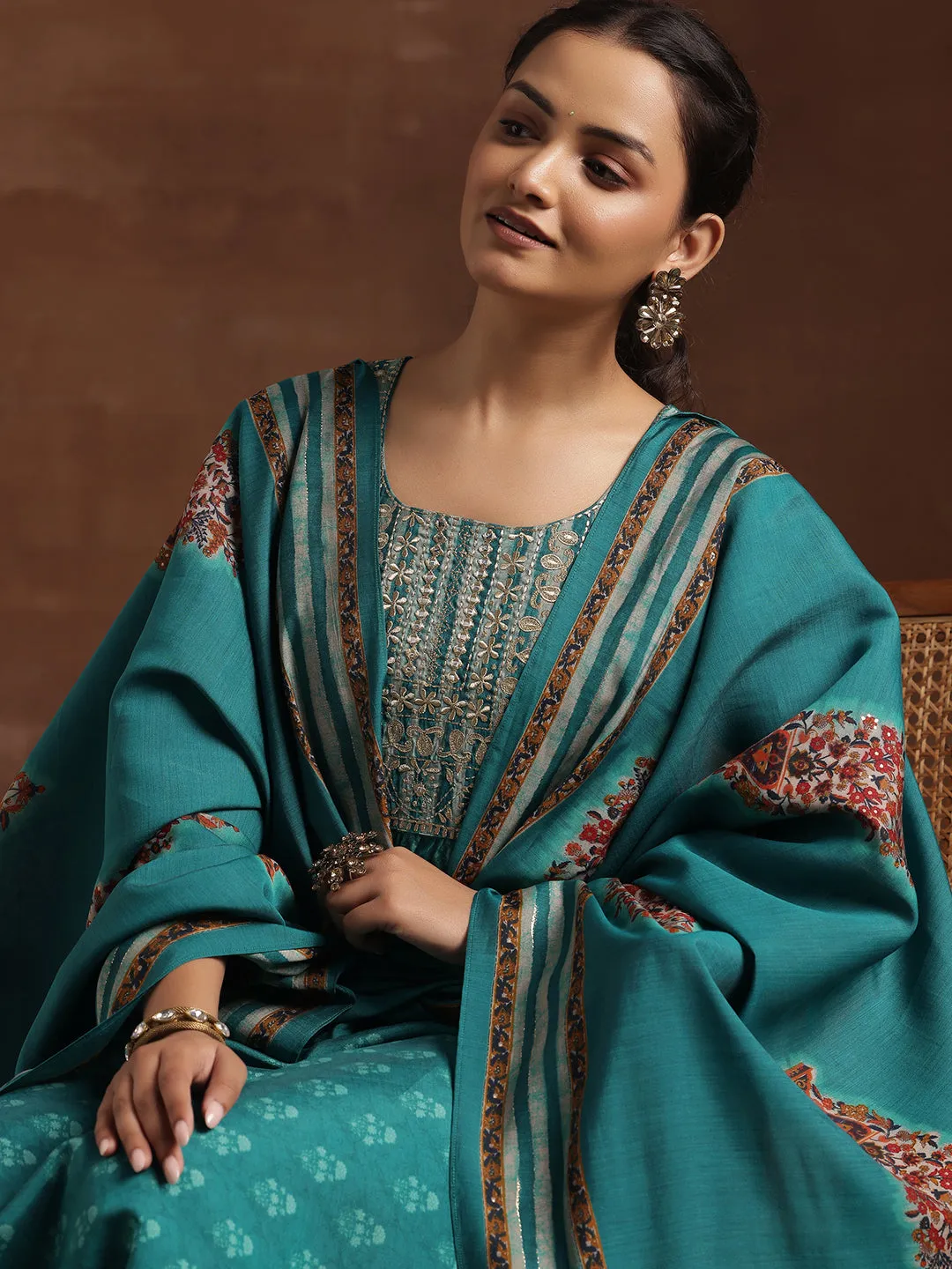 Printed Silk Blend Anarkali Suit With Dupatta (PACK OF 2)