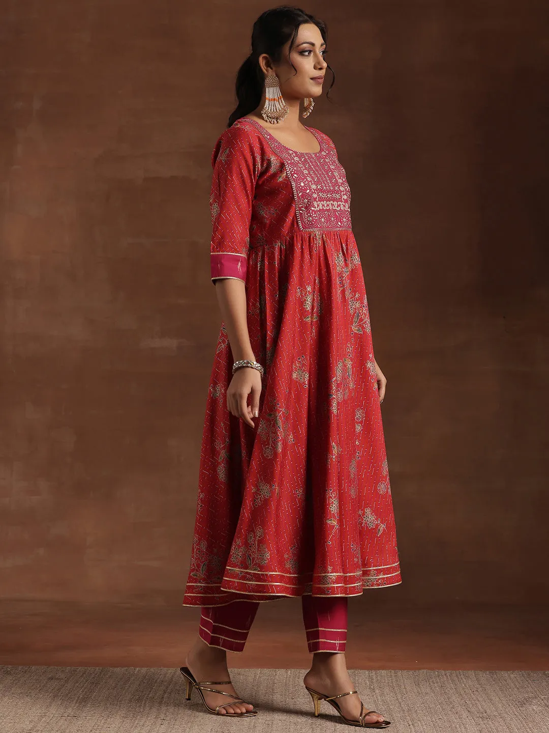 Printed Silk Blend Anarkali Suit With Dupatta (PACK OF 2)