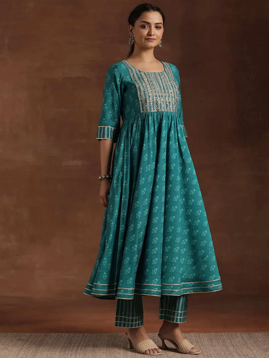 Printed Silk Blend Anarkali Suit With Dupatta (PACK OF 2)