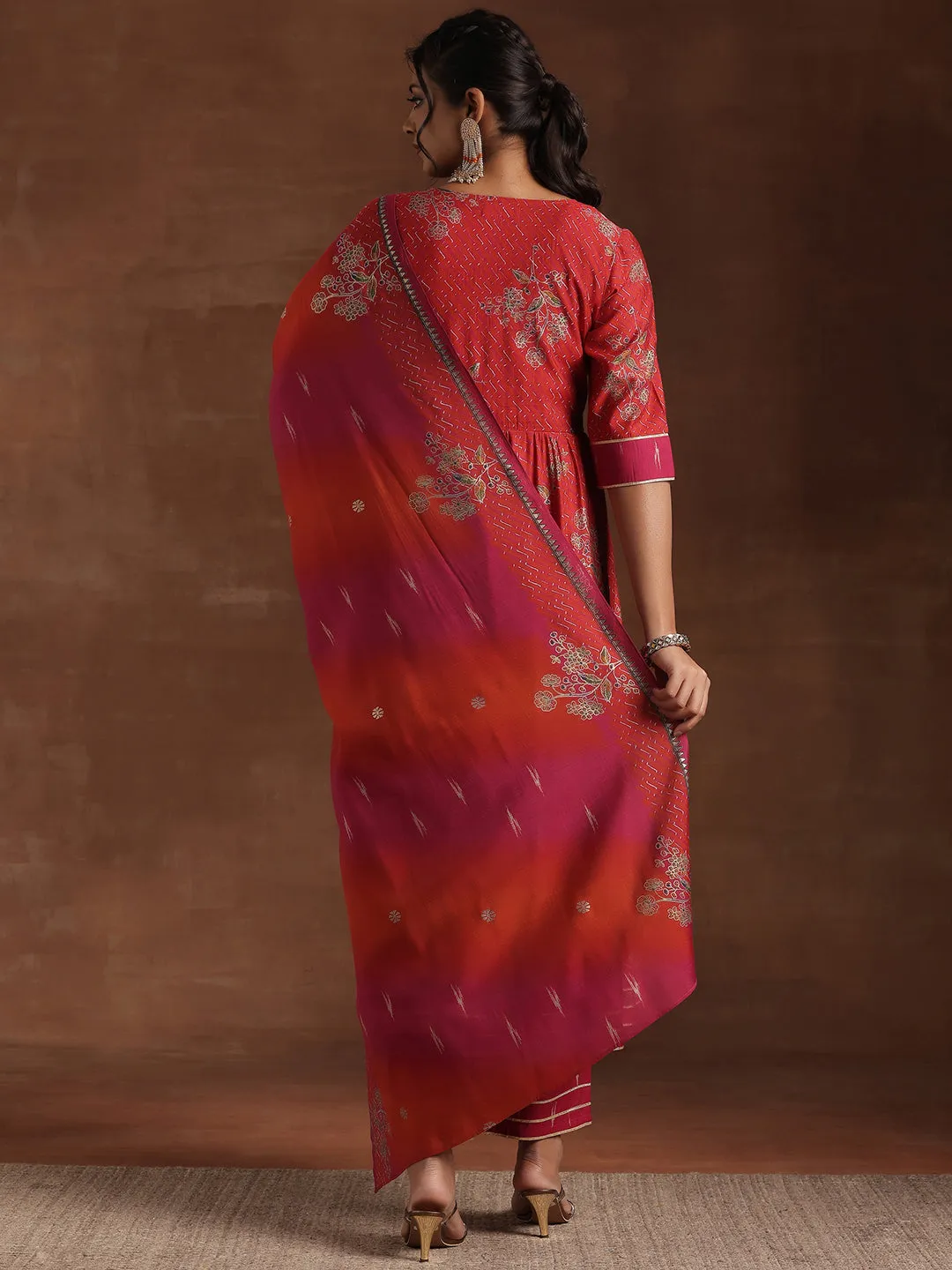 Printed Silk Blend Anarkali Suit With Dupatta (PACK OF 2)