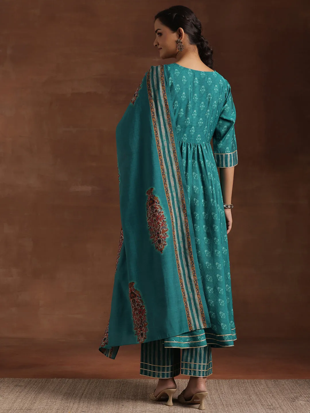Printed Silk Blend Anarkali Suit With Dupatta (PACK OF 2)