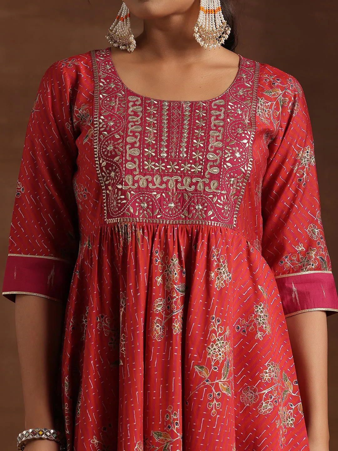 Printed Silk Blend Anarkali Suit With Dupatta (PACK OF 2)
