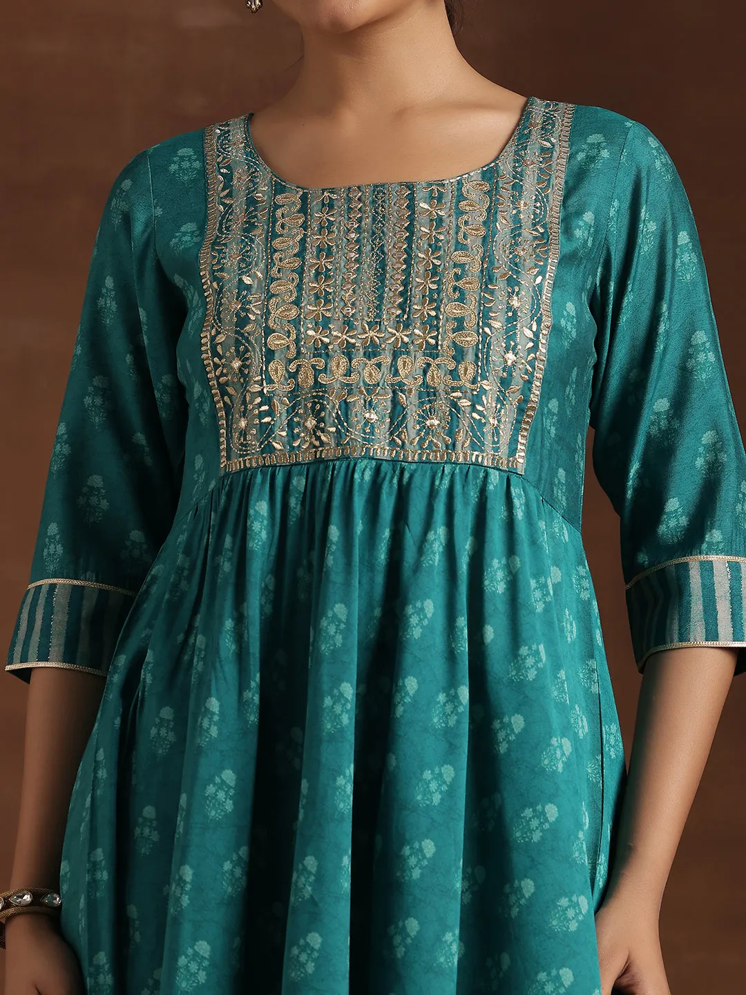 Printed Silk Blend Anarkali Suit With Dupatta (PACK OF 2)