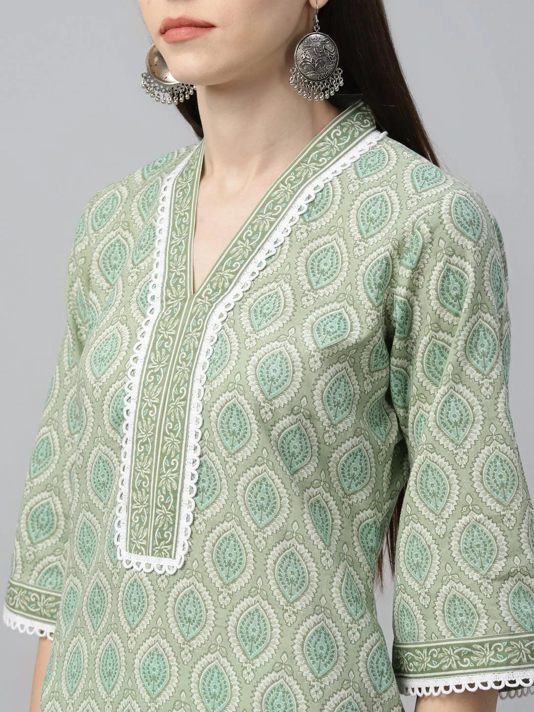 Printed Cotton Straight Kurta With Palazzos & Dupatta (PACK OF 2)