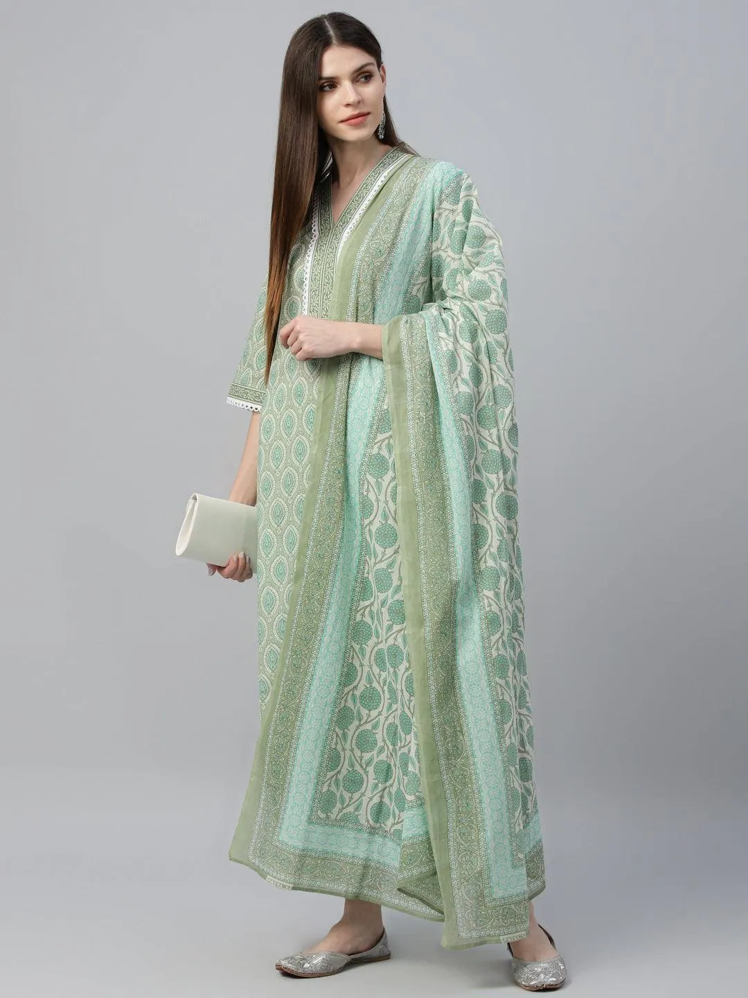 Printed Cotton Straight Kurta With Palazzos & Dupatta (PACK OF 2)