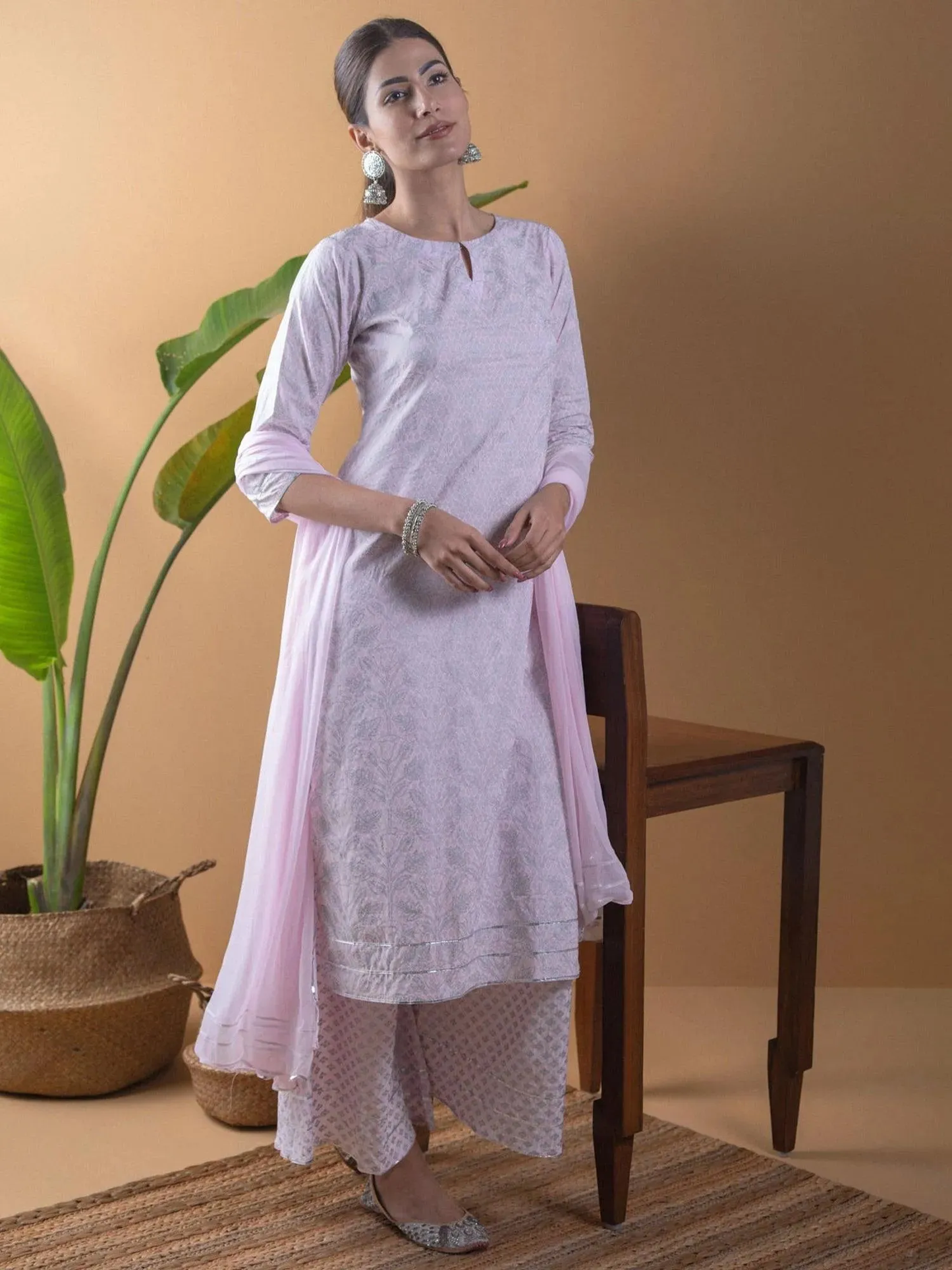 Printed Cotton Straight Kurta With Palazzos & Dupatta (PACK OF 2)
