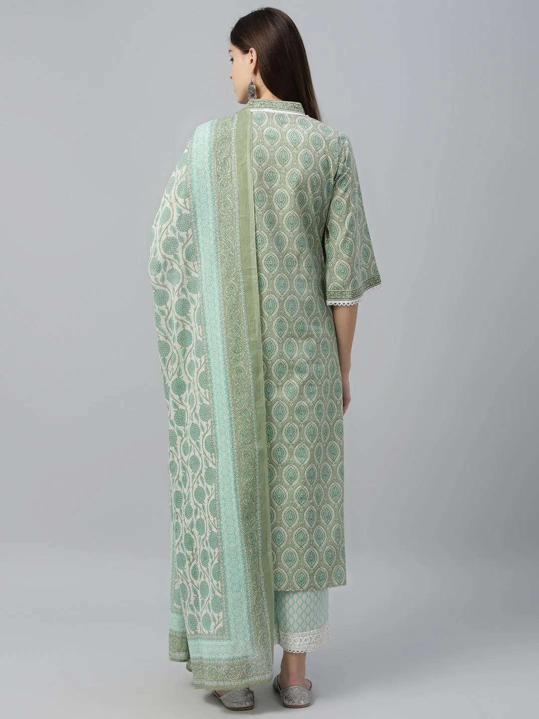 Printed Cotton Straight Kurta With Palazzos & Dupatta (PACK OF 2)