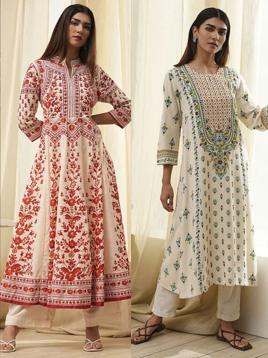 PRINTED STRAIGHT KURTA (Pack Of 2)