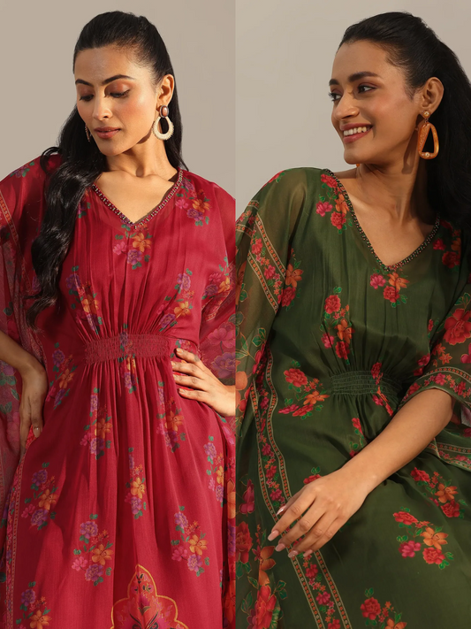 Printed Chiffon A-line Kurta Set (Pack Of 2)