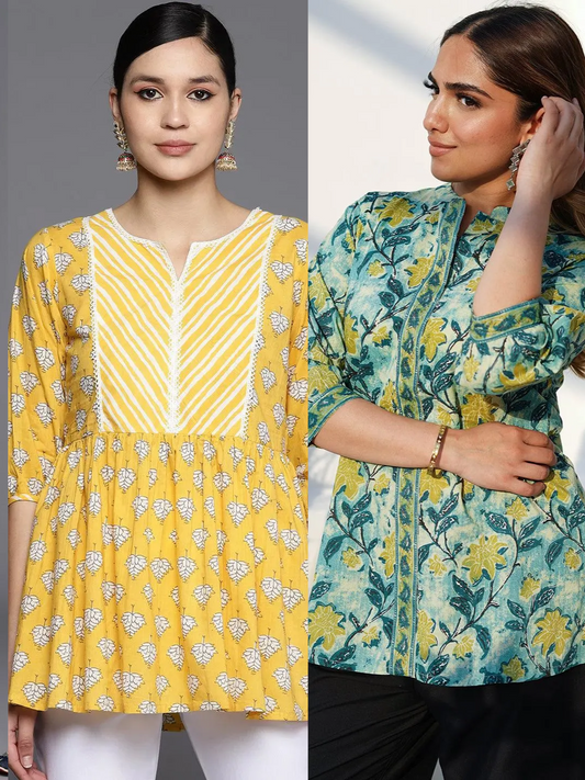 Printed Cotton Straight Kurti (PACK OF 2)