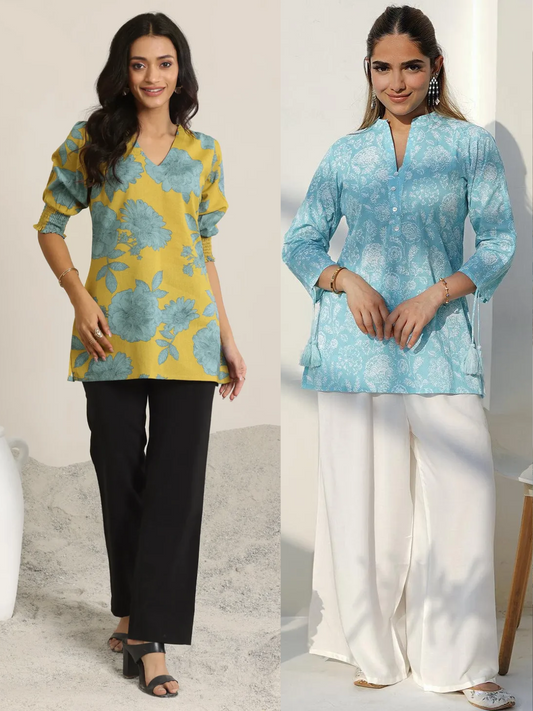 Printed Cotton Straight Short Kurti (PACK OF 2)