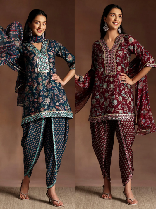 Printed Silk Blend Straight Suit With Dupatta (Pack Of 2)