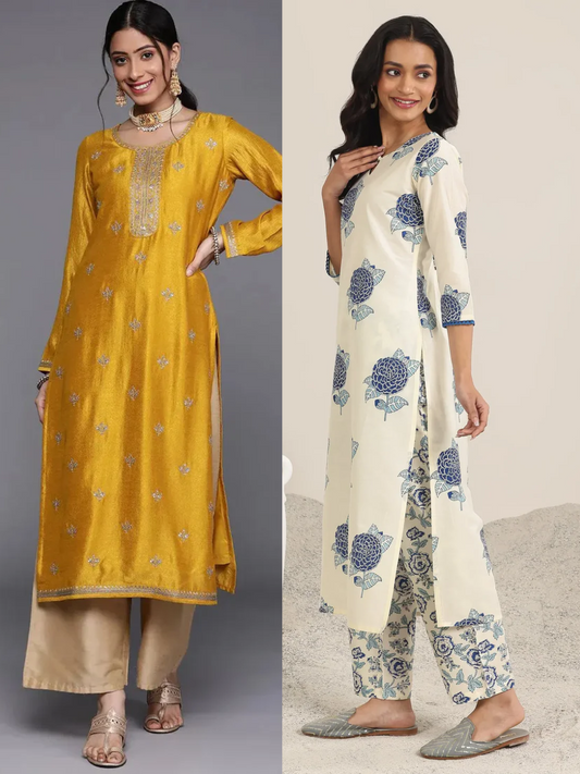 Printed Chanderi Silk Straight Suit With Dupatta (PACK OF 2)