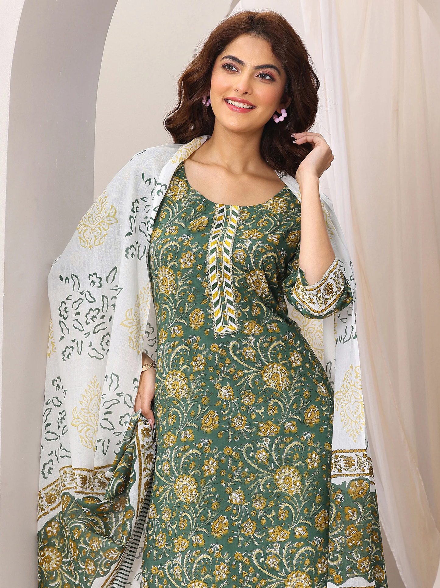 Printed Cotton Straight Suit Set With Dupatta (PACK OF 2)