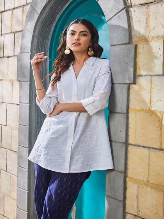WHITE COTTON STRAIGHT SHIRT