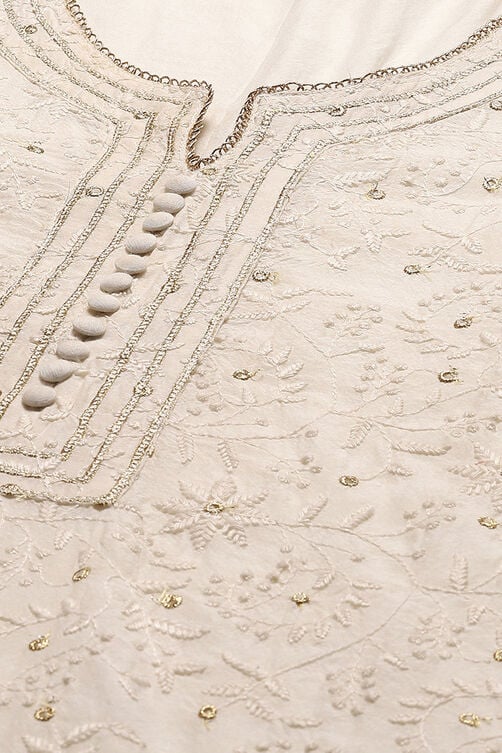 ECRU POLYESTER TIERED KURTA