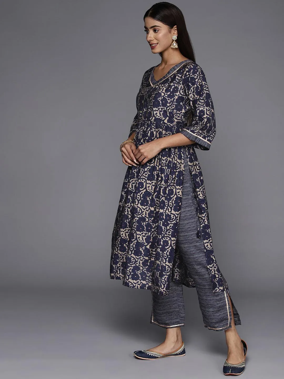 Printed Cotton Straight Kurta With Trousers (Pack Of 2)