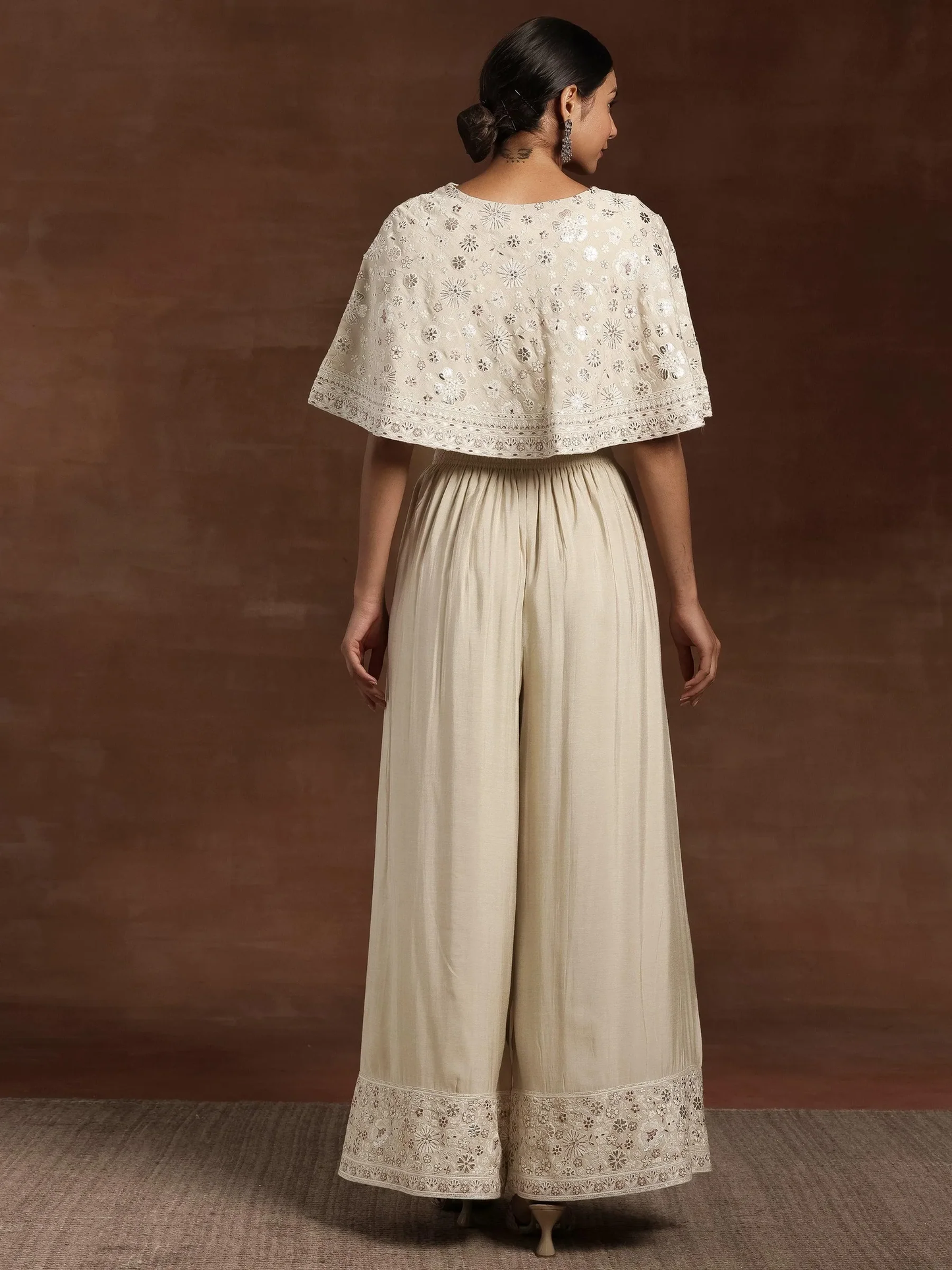 New Art Beige Solid Silk Blend Co-Ords