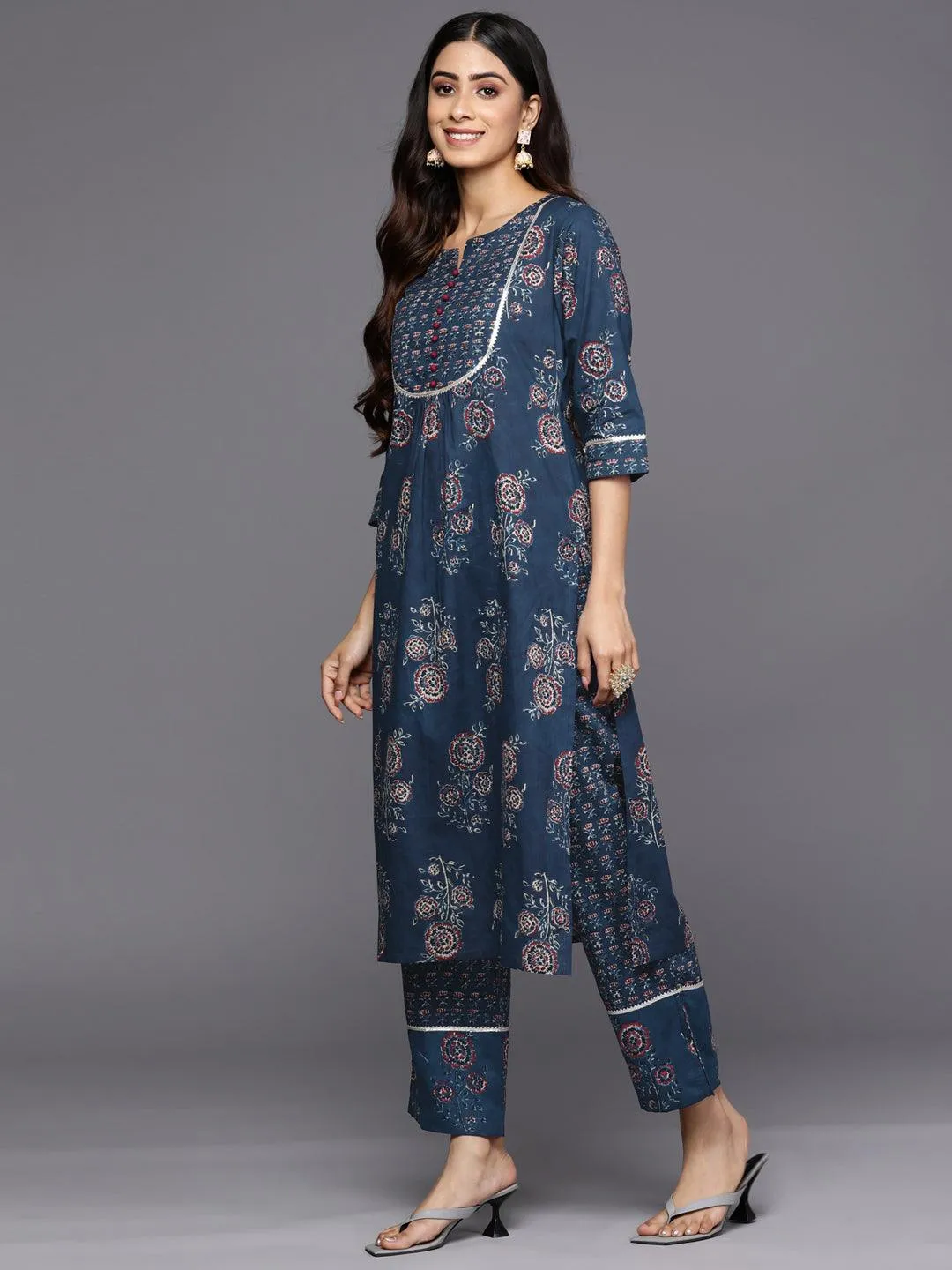 Printed Cotton Straight Kurta With Trousers (Pack Of 2)