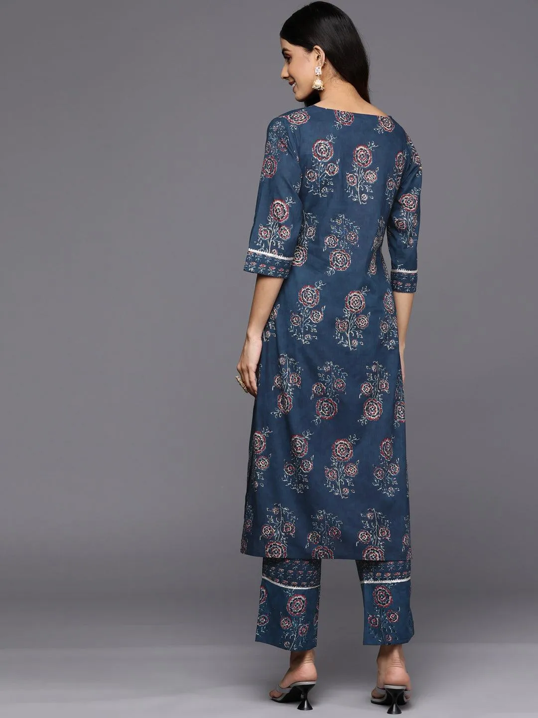 Printed Cotton Straight Kurta With Trousers (Pack Of 2)