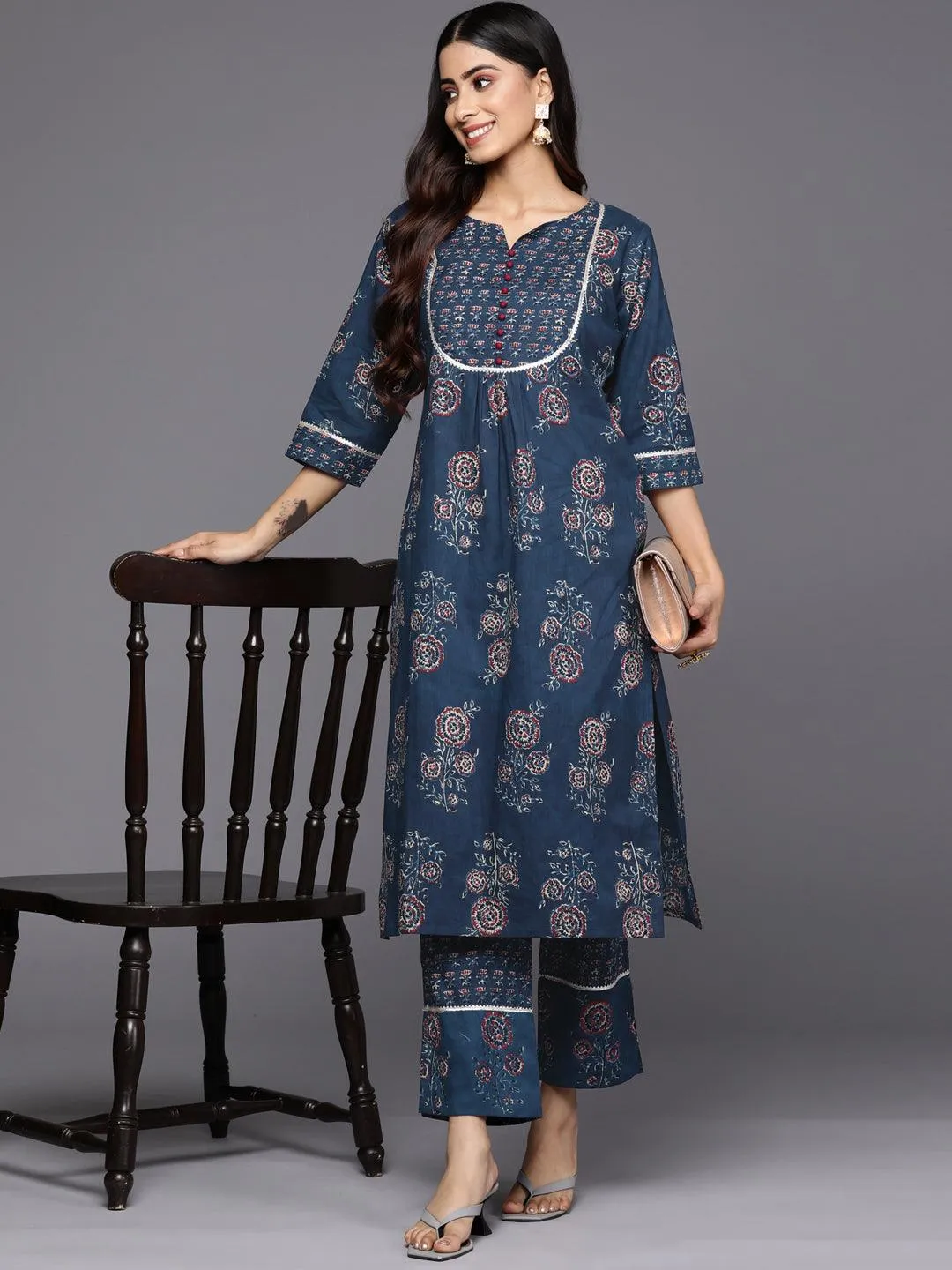 Printed Cotton Straight Kurta With Trousers (Pack Of 2)