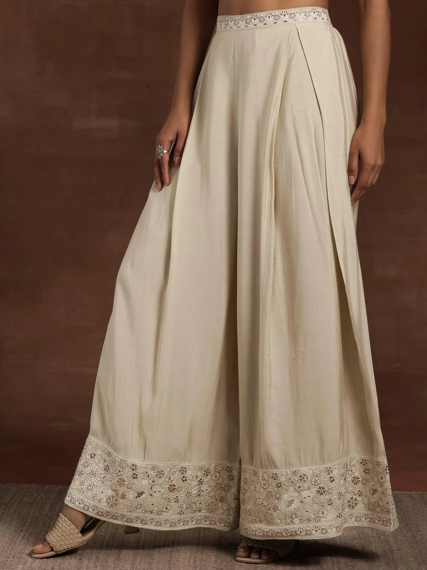 New Art Beige Solid Silk Blend Co-Ords