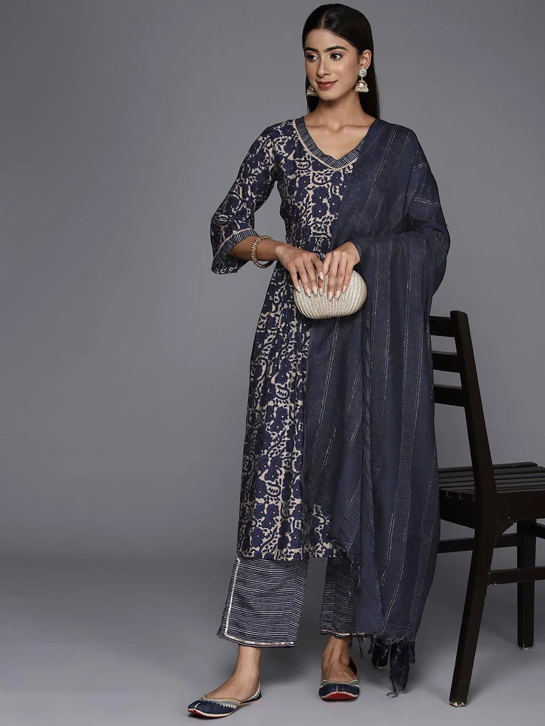 Printed Cotton Straight Kurta With Trousers (Pack Of 2)