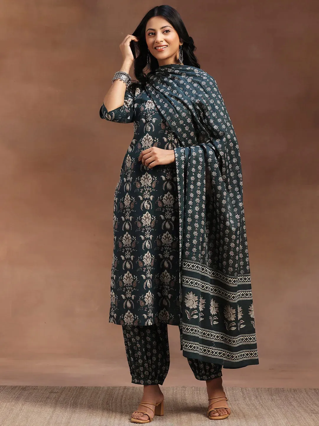 Printed Cotton Straight Suit With Dupatta (Pack Of 2)