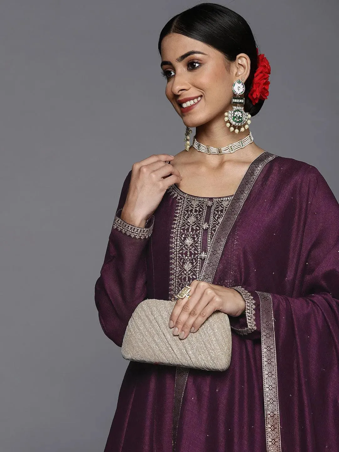Blend Straight Kurta and Anarkali Suit With Trousers & Dupatta (PACK OF 2)
