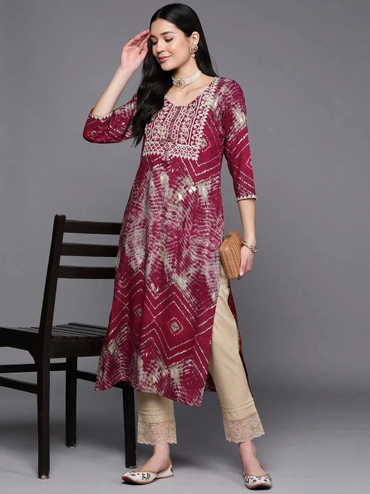 Magenta Yoke Design Rayon Straight Kurta