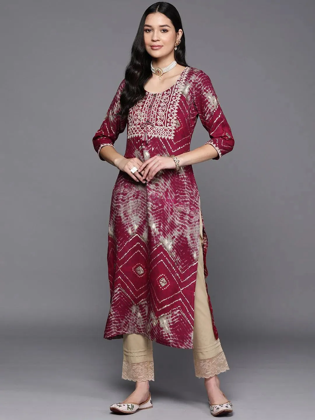Magenta Yoke Design Rayon Straight Kurta