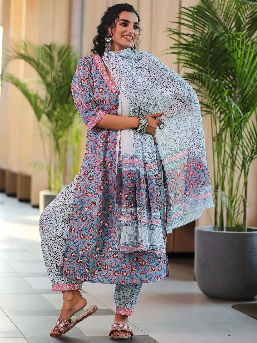 Printed Cotton Straight Suit With Dupatta (Pack Of 2)