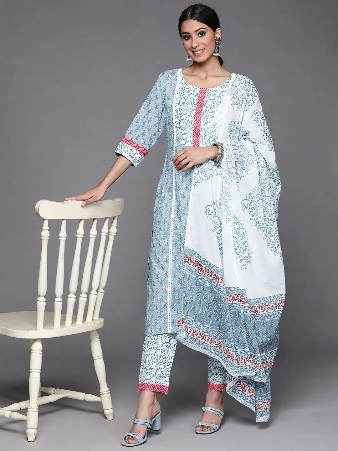 Printed Cotton Straight Suit With Dupatta (Pack Of 2)