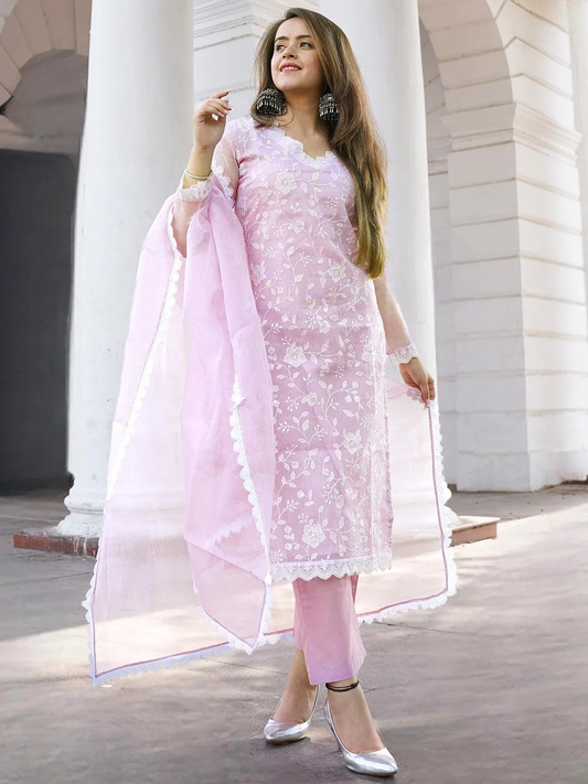 Lavender Embroidered Cotton Pakistani Suit