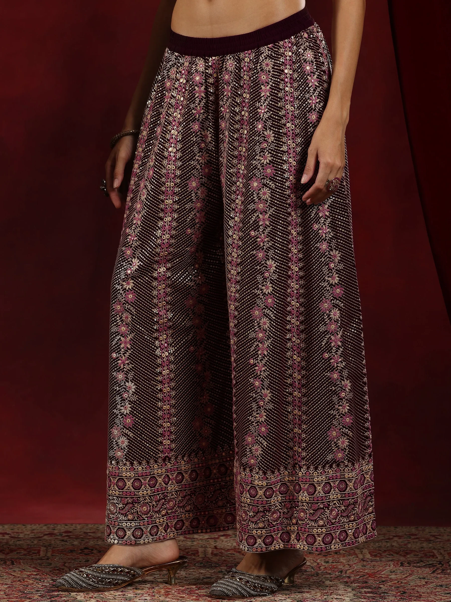 New  Art Wine Embroidered Georgette Straight Suit With Dupatta