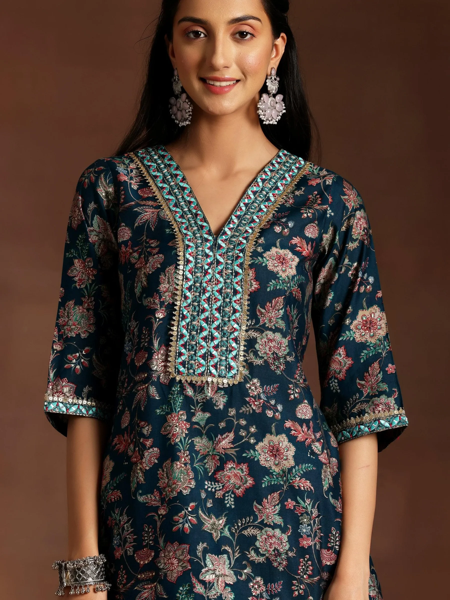 Printed Silk Blend Straight Suit With Dupatta (Pack Of 2)
