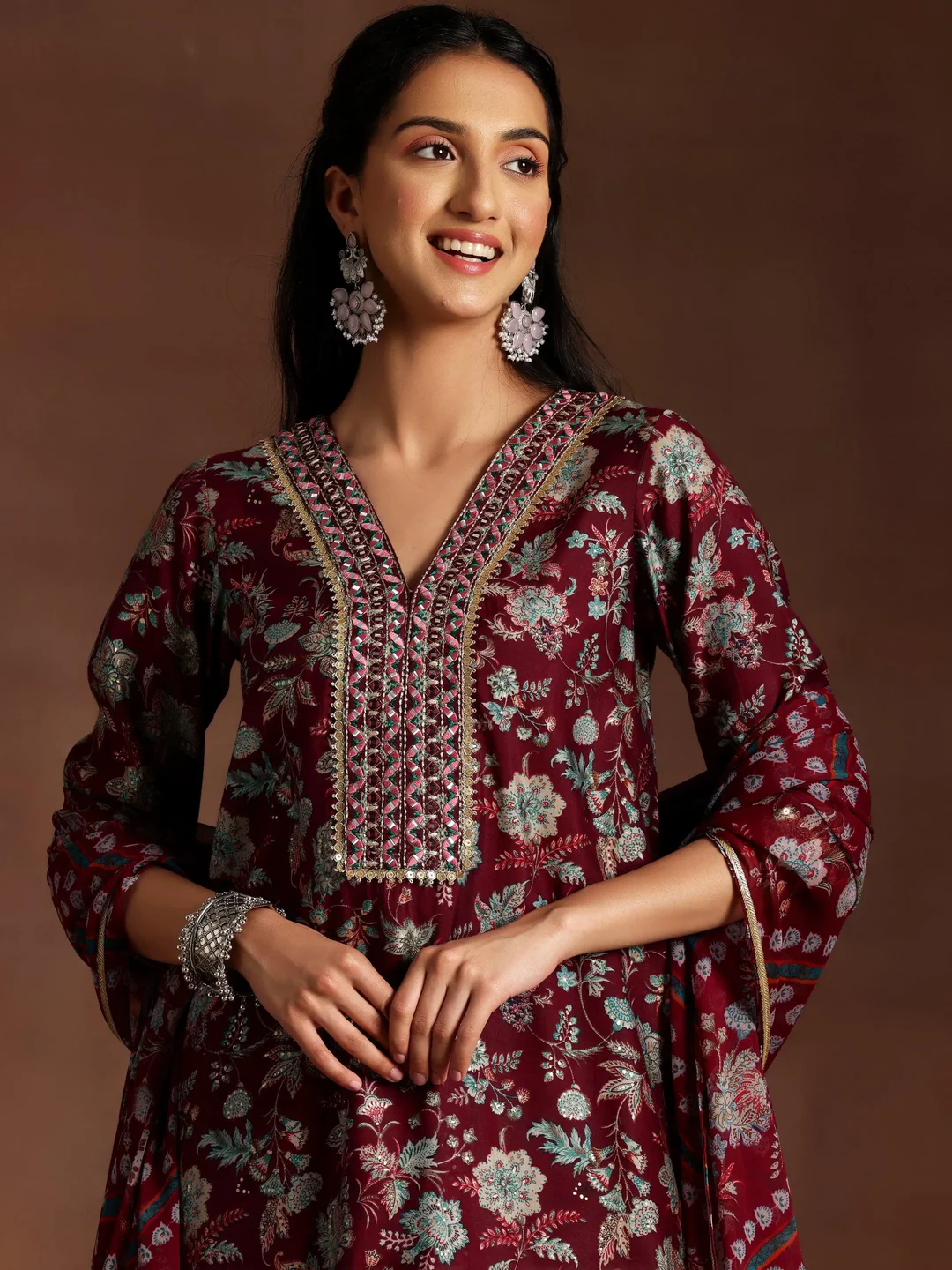 Printed Silk Blend Straight Suit With Dupatta (Pack Of 2)