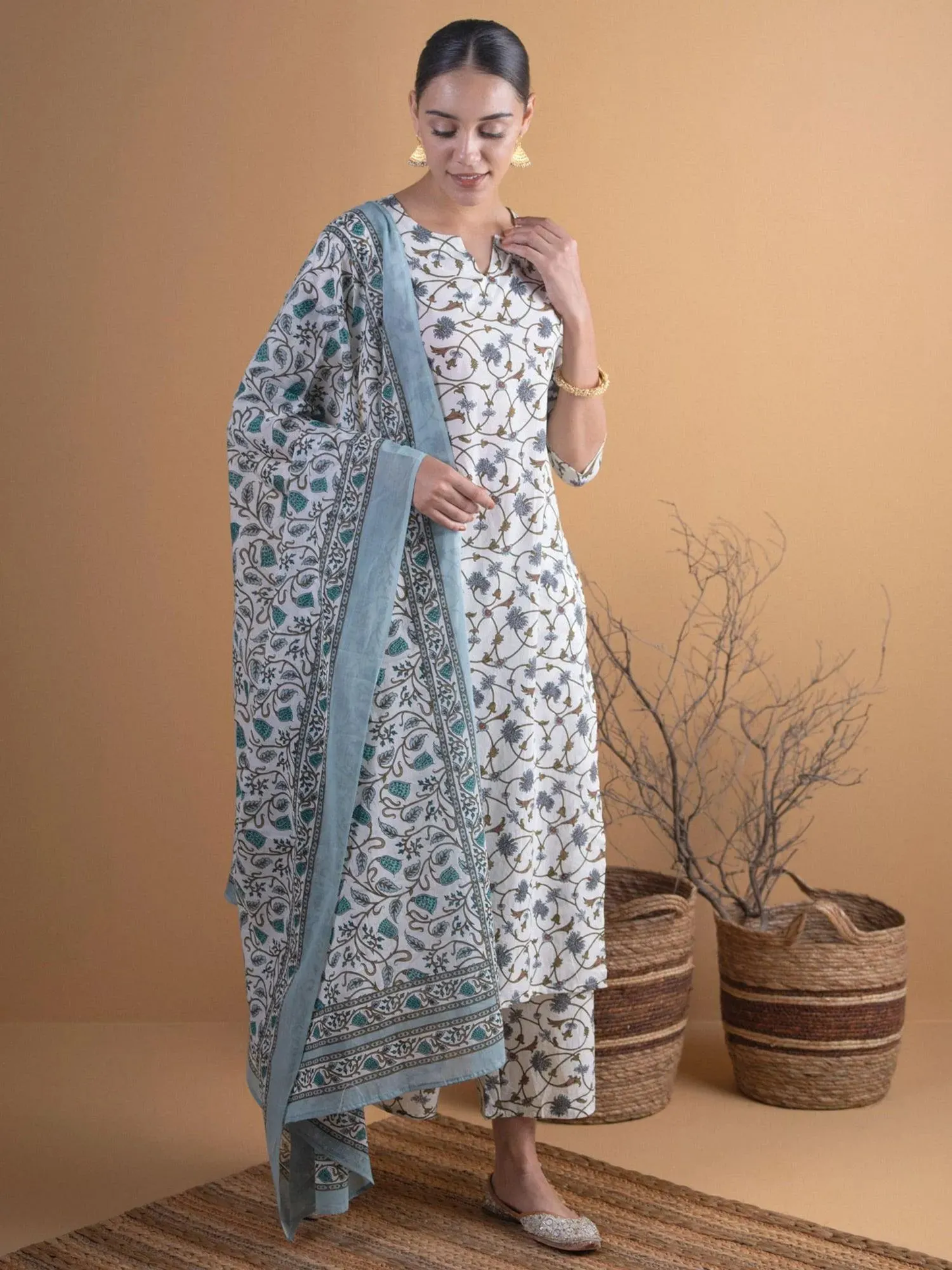 Cotton Straight Kurta With Palazzos & Dupatta (PACK OF 2)