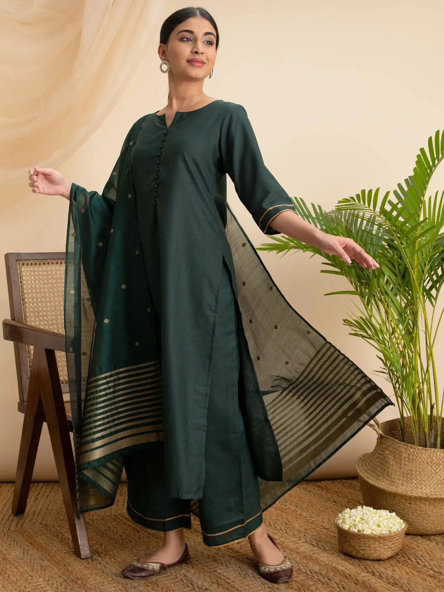 Cotton Straight Kurta With Palazzos & Dupatta (PACK OF 2)