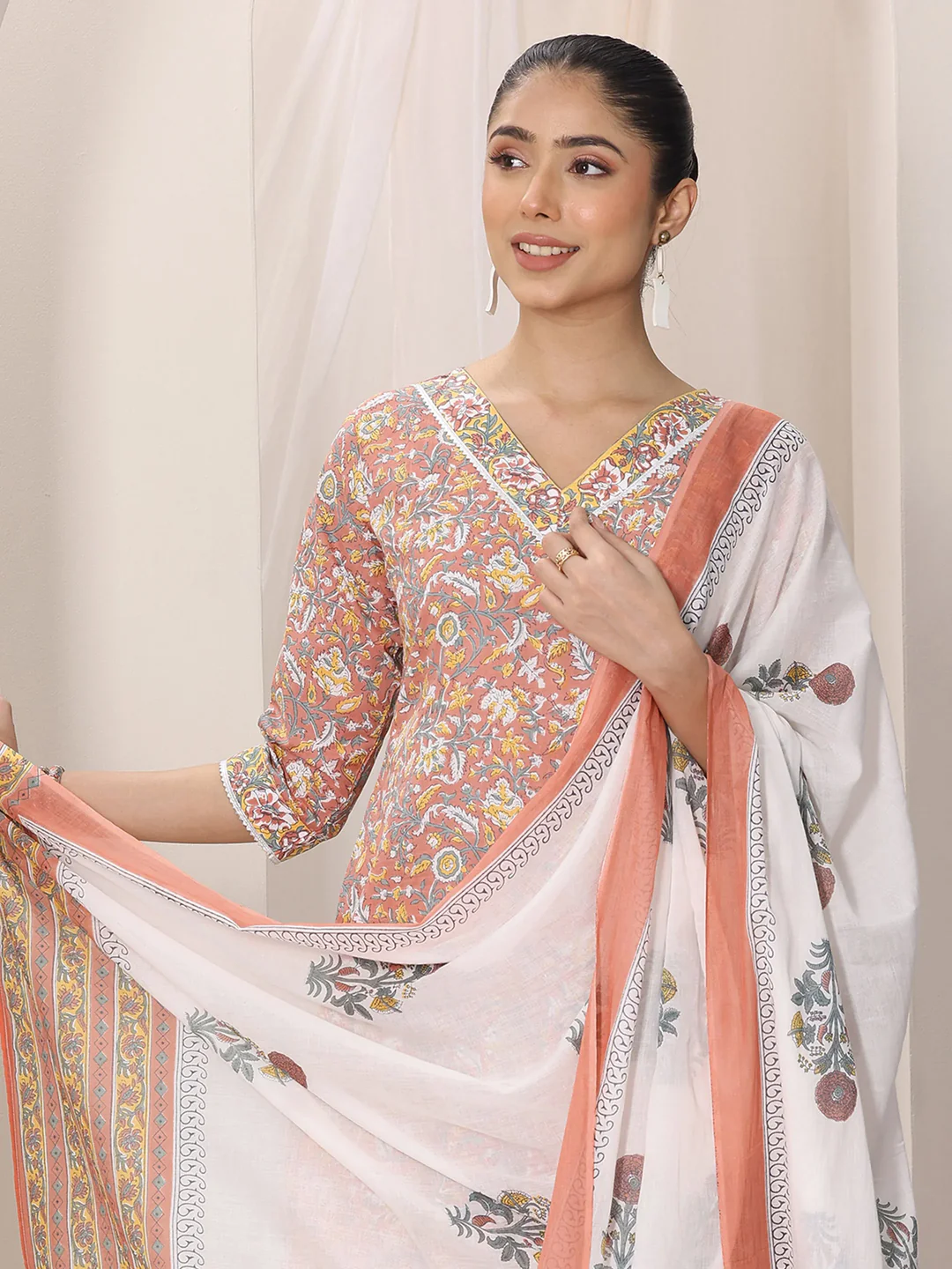 Printed Cotton Anarkali Suit and Straight Suit (Pack Of 2)