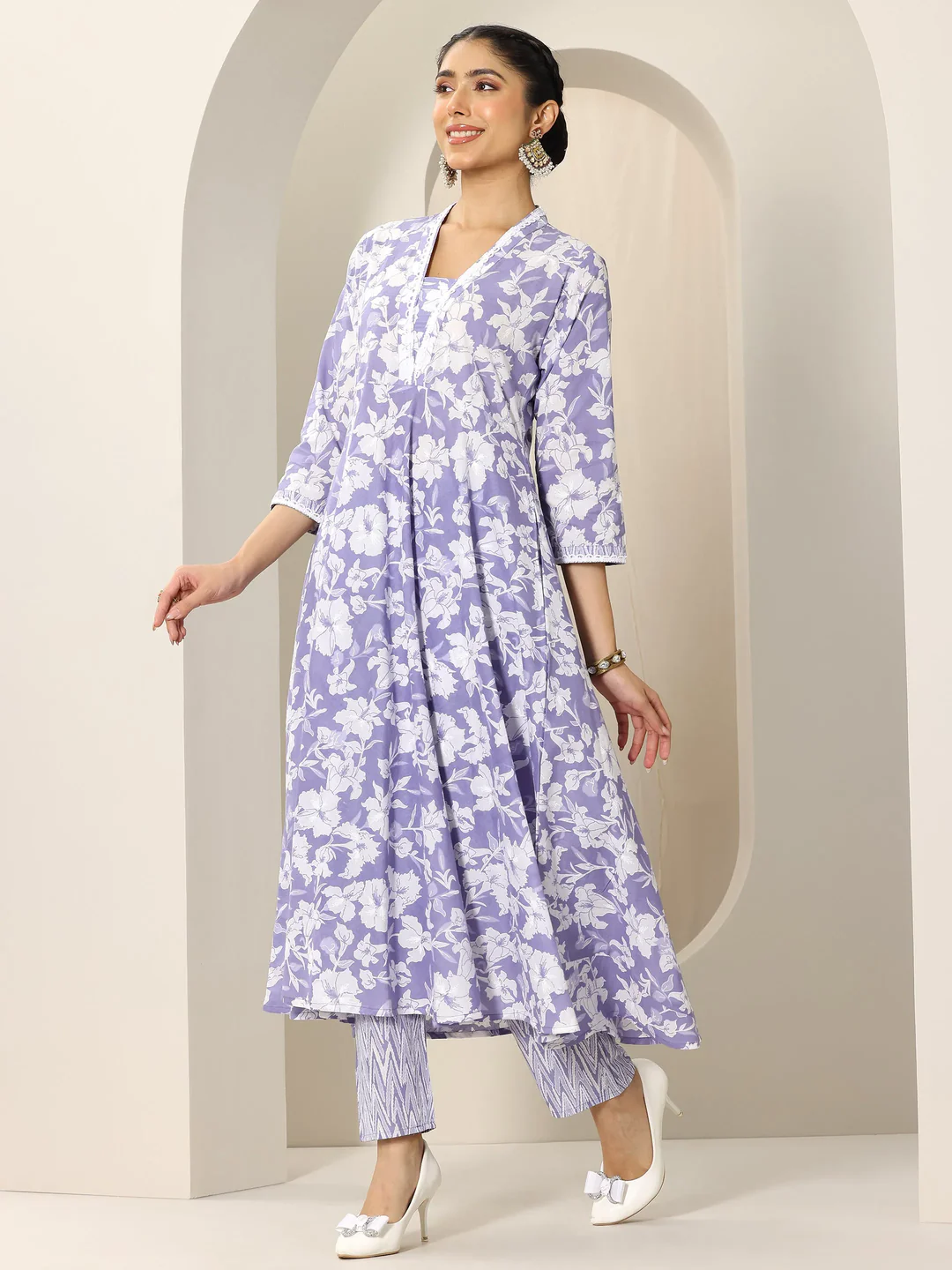 Printed Cotton Anarkali Suit and Straight Suit (Pack Of 2)