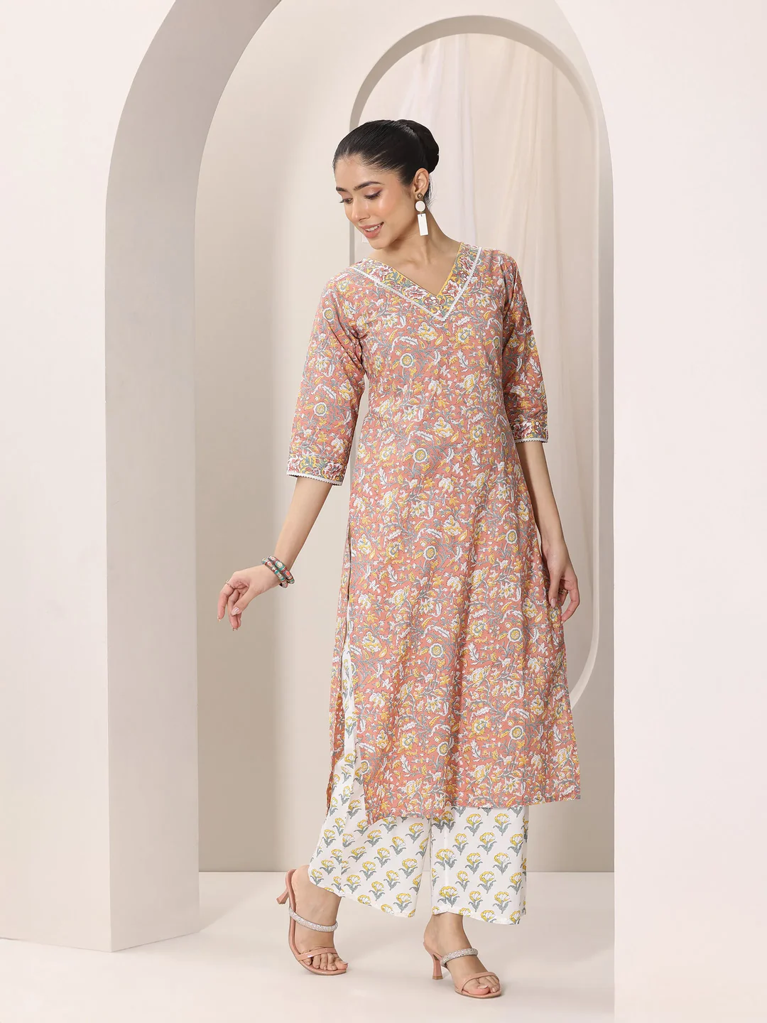 Printed Cotton Anarkali Suit and Straight Suit (Pack Of 2)