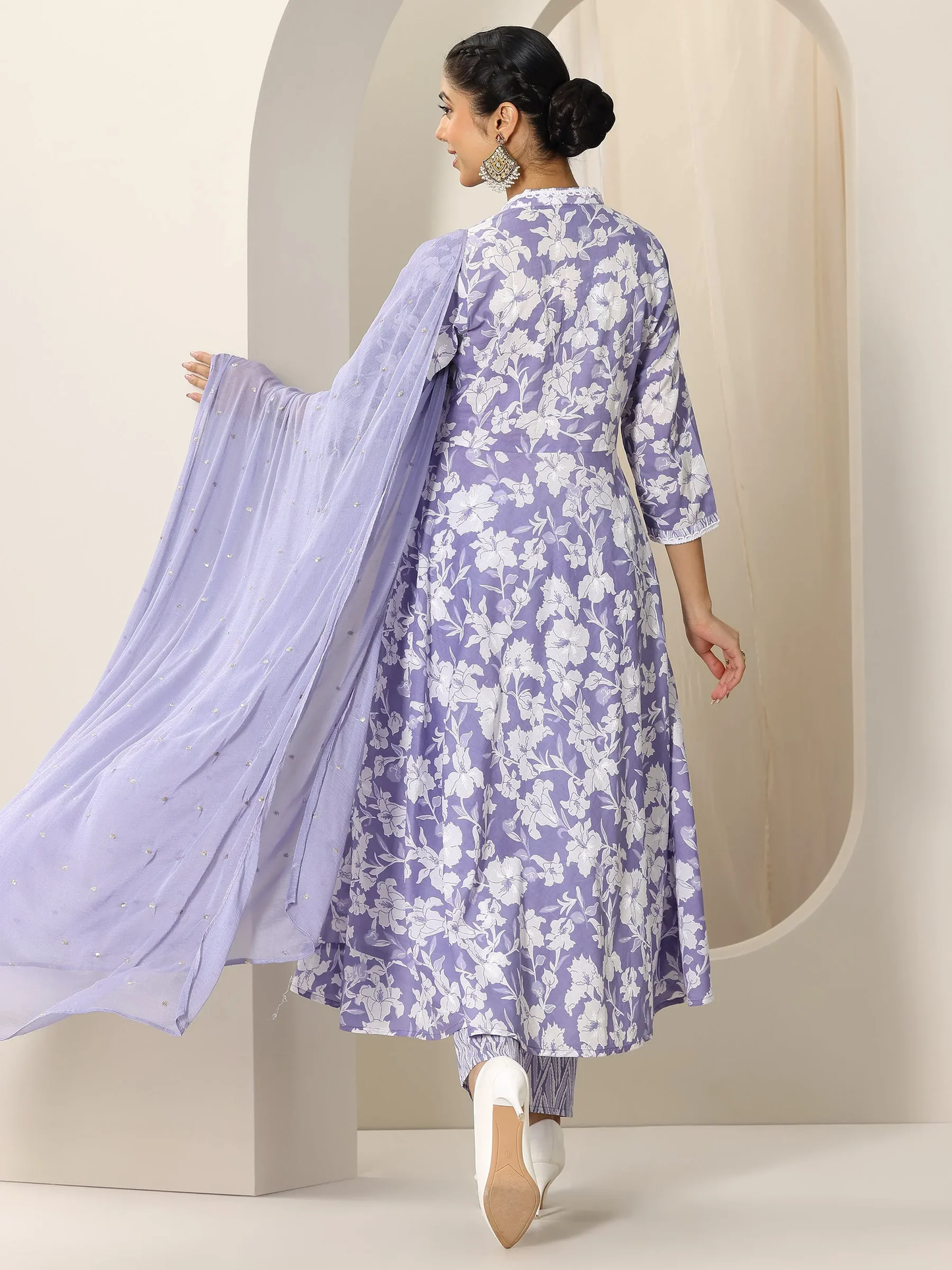 Printed Cotton Anarkali Suit and Straight Suit (Pack Of 2)